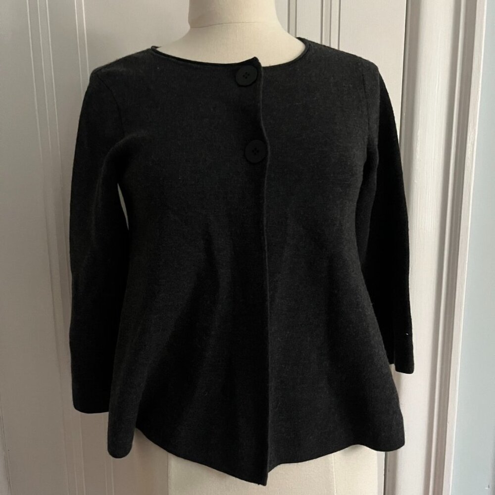 Eileen Fisher classic grey swing 2 button long sleeve sweater cardigan